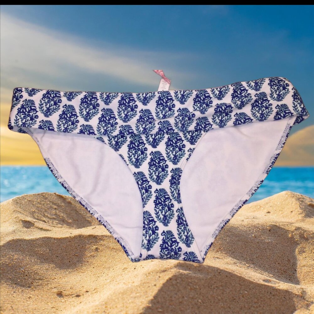 Vineyard Vines Shell Flour Fold Over Blue Bikini Swimsuit Bottom Size S